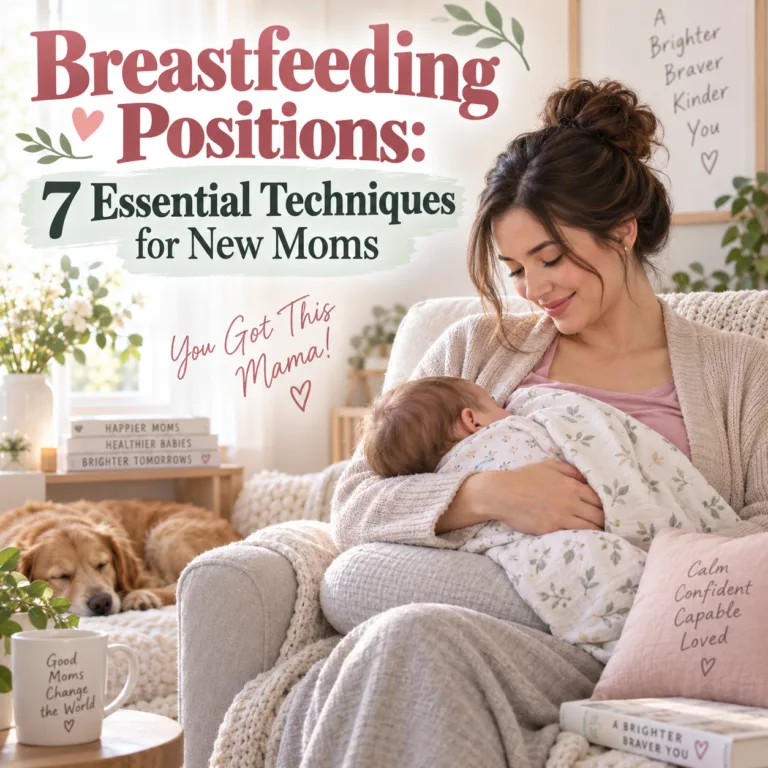Breastfeeding positions: a mother cradles her fully clothed baby in a calm nursery.