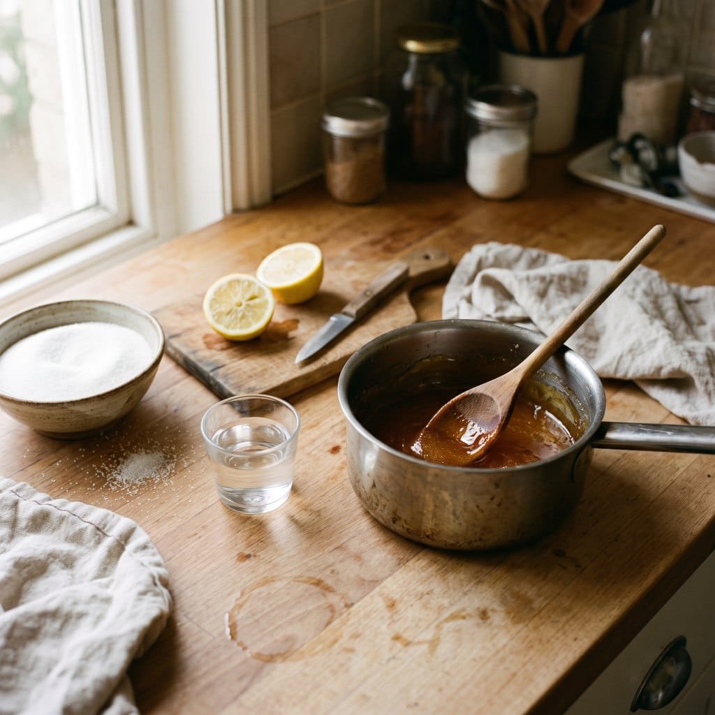 Sugaring Paste ingredients and tools for the three-ingredient recipe