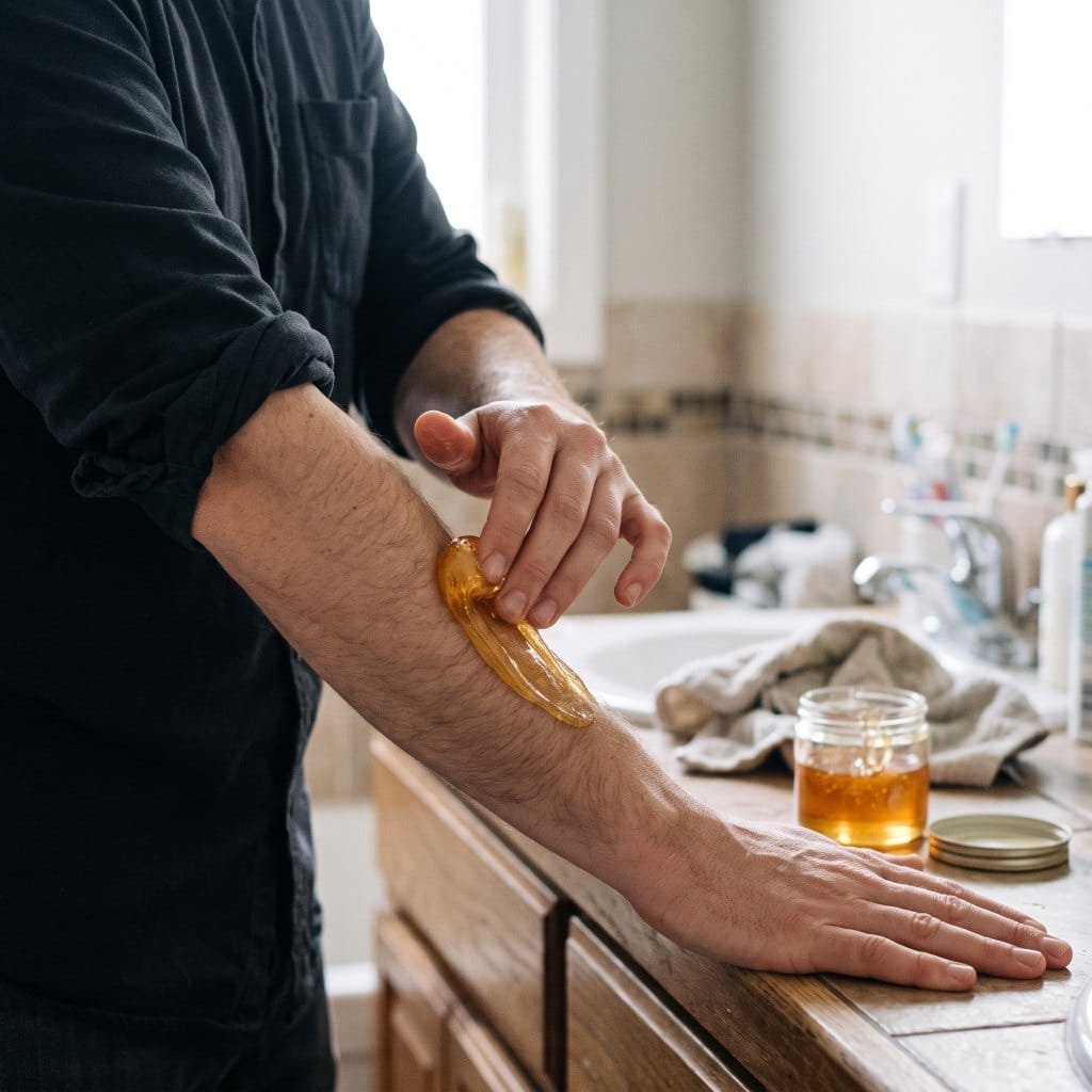 Sugaring Paste application against hair growth with a low parallel flick