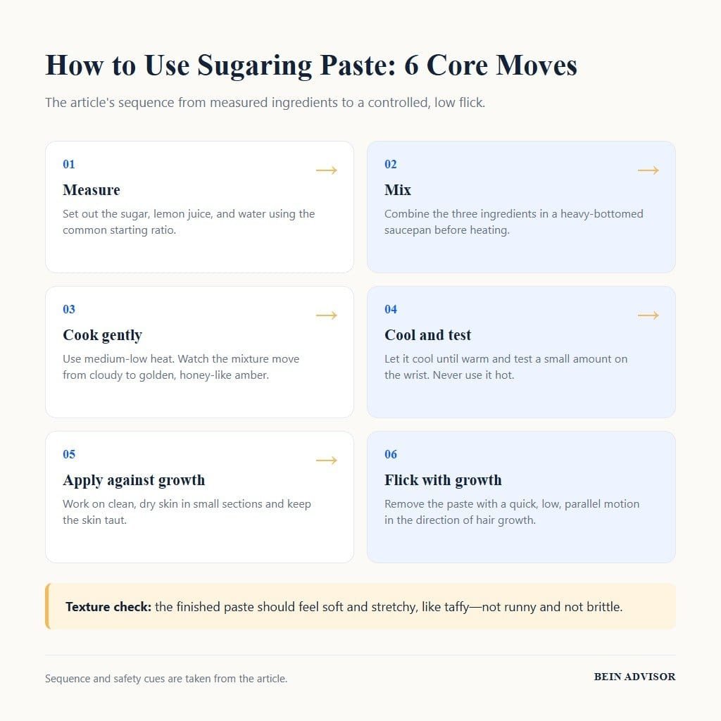 Sugaring Paste six-step process from measuring to a low flick