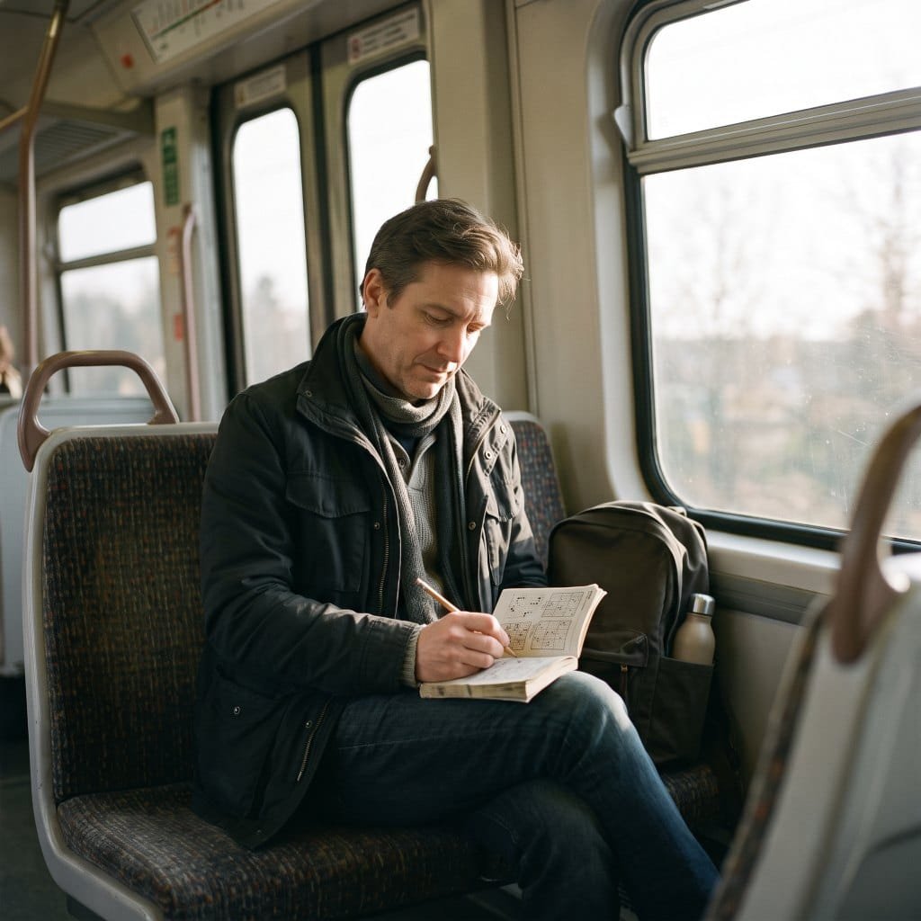 Brain training books used in a portable daily reading routine