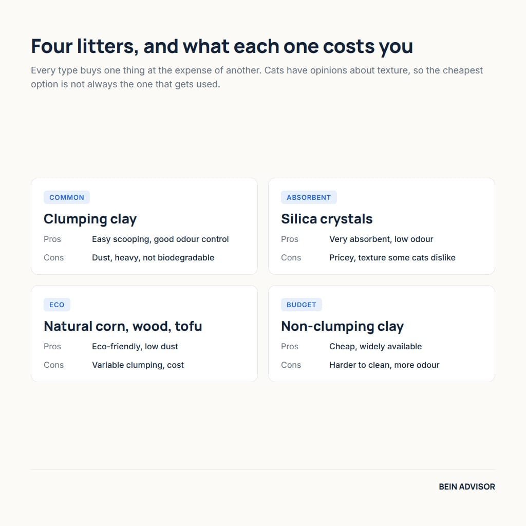 Clumping clay, silica, natural and non-clumping cat litter compared