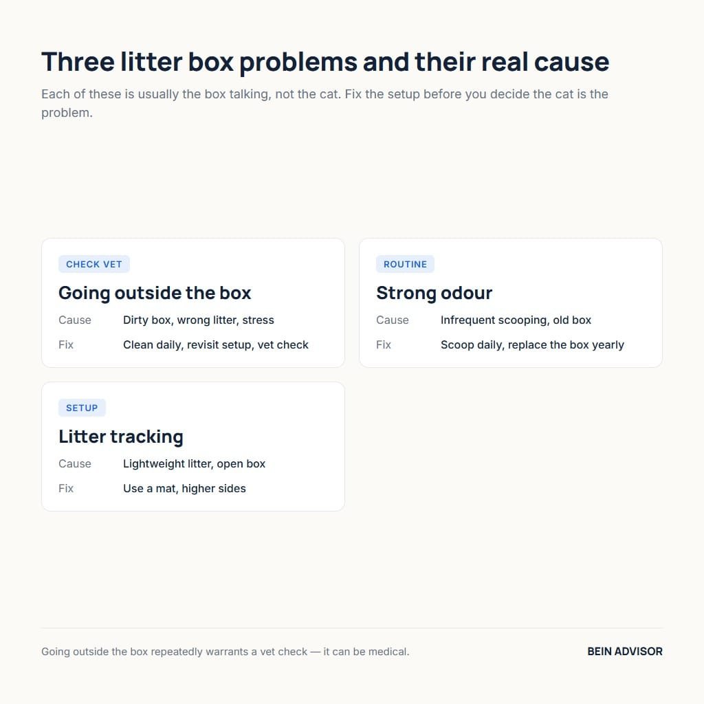 Three common cat litter box problems, their cause and the fix