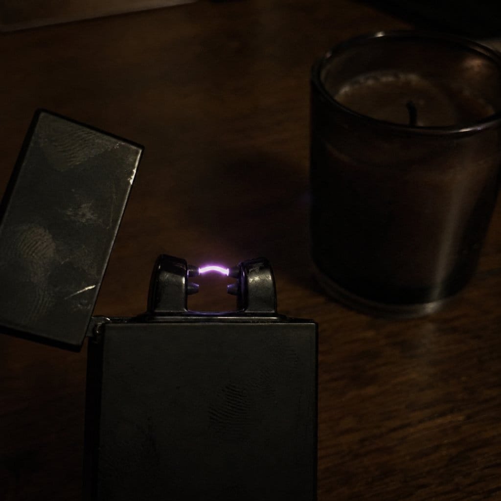 A plasma arc crossing between the electrodes of an electric lighter