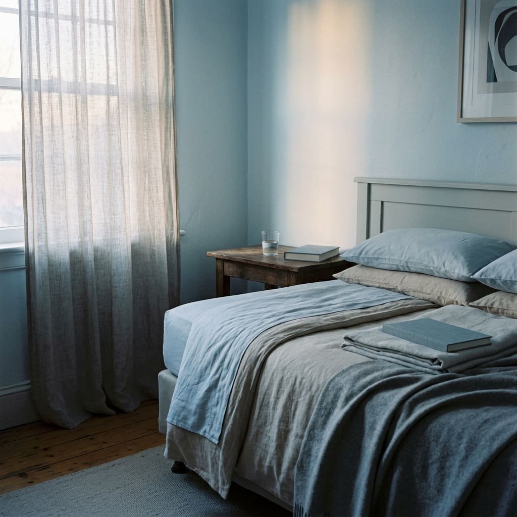 A restful bedroom at dawn, showing how sleep supports memory retention