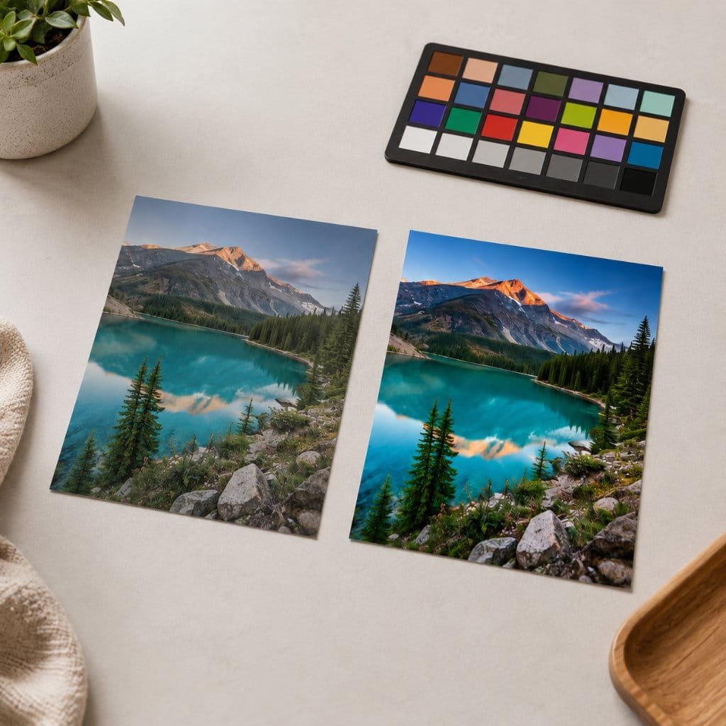 Two prints compared side by side showing photo printer colour accuracy
