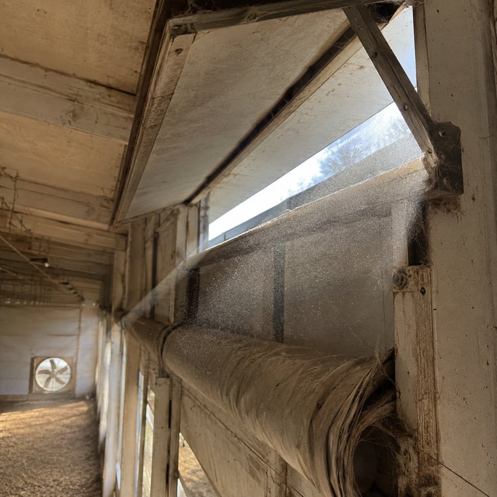 An open air inlet and side curtain providing poultry house ventilation