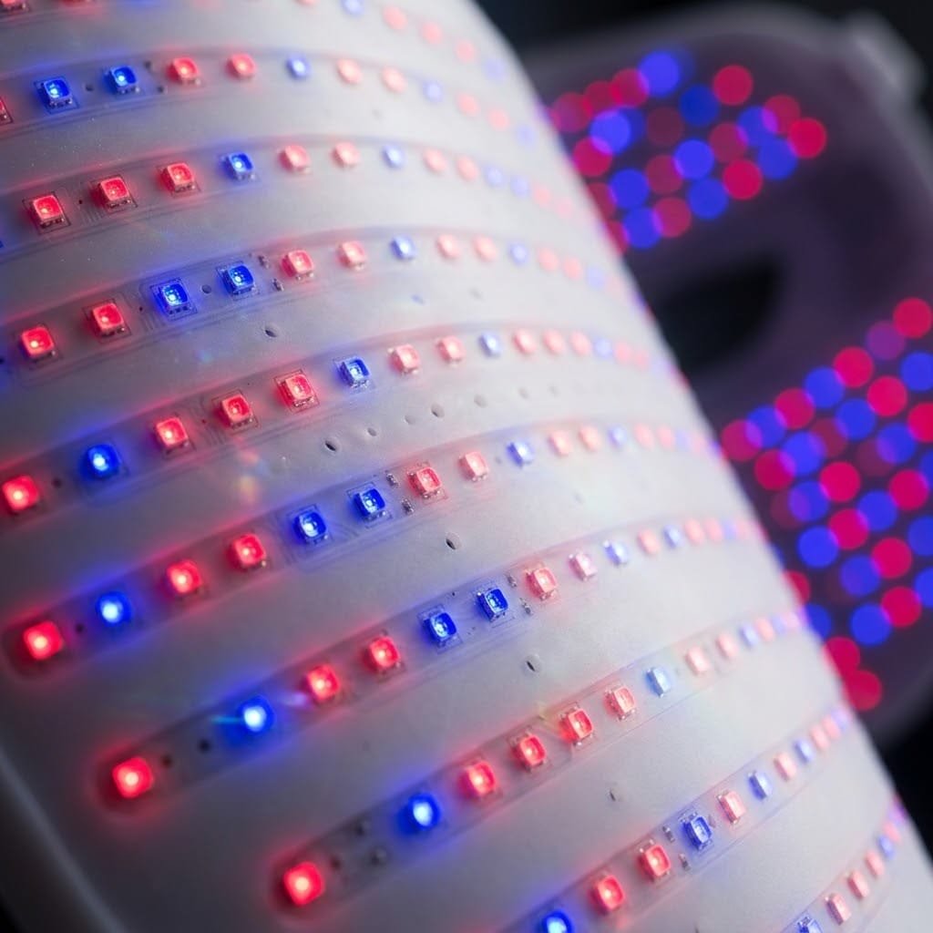 لوحة إضاءة LED حمراء وزرقاء داخل ماسك الإضاءة للوجه