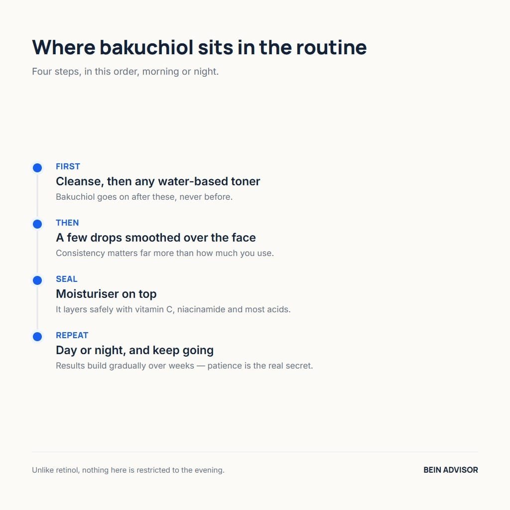 Timeline showing where bakuchiol sits in a skincare routine