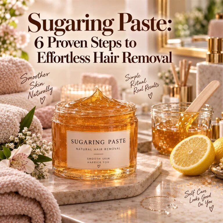 Sugaring paste in an open amber jar with lemon and a wooden spatula.