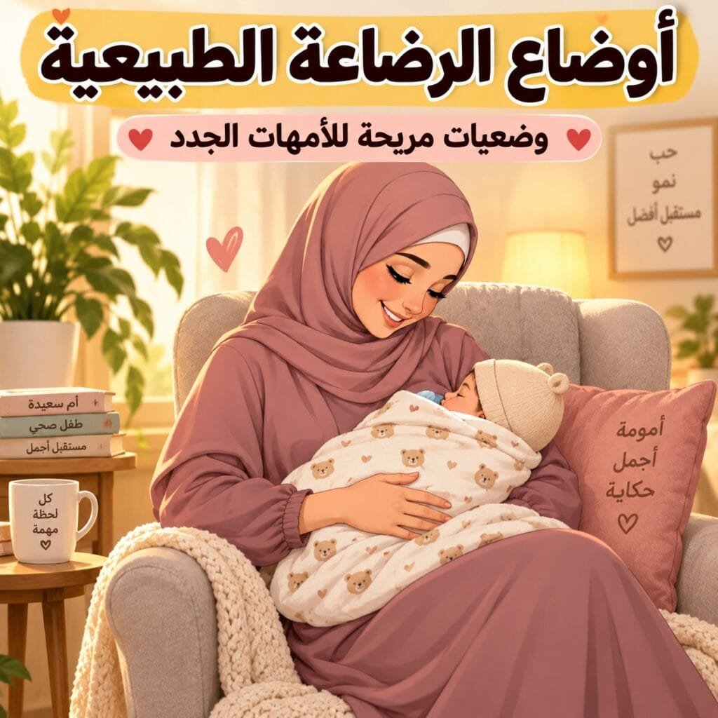 أوضاع الرضاعة الطبيعية: أم محجبة ترضع طفلها بحب ودفء في المنزل