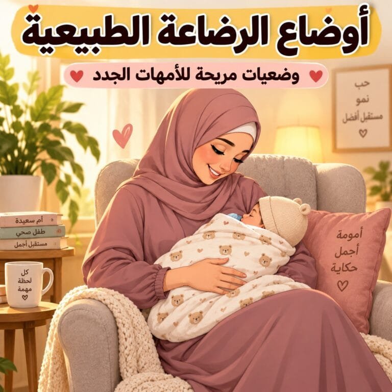 أوضاع الرضاعة الطبيعية: أم محجبة ترضع طفلها بحب ودفء في المنزل