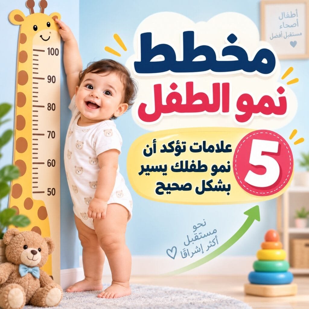 مخطط نمو الطفل: رضيع سعيد بجانب مقياس الطول في المنزل
