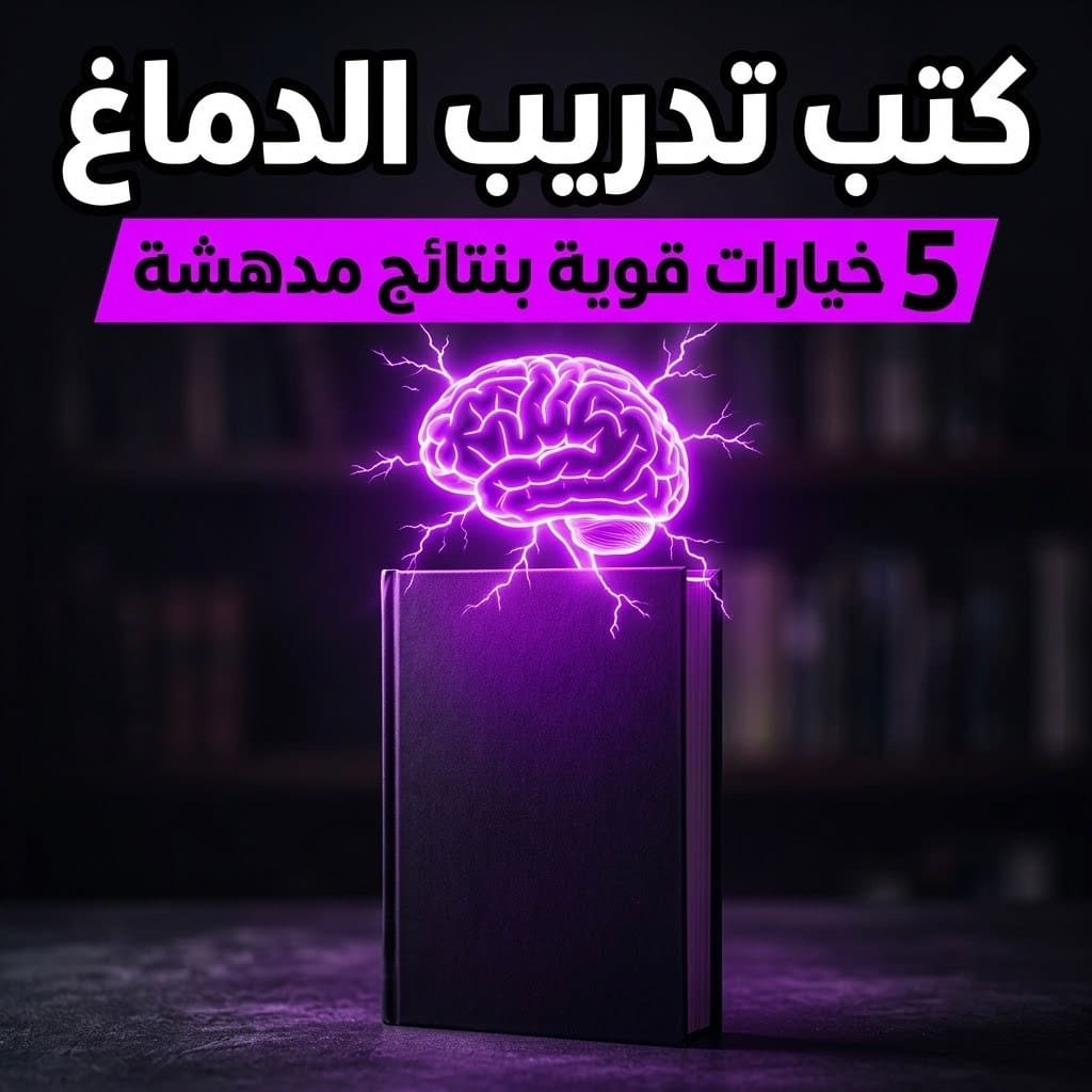 كتب تدريب الدماغ: كتاب يعلوه دماغ مضيء بلون بنفسجي