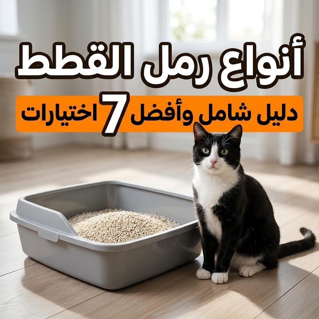 أنواع رمل القطط: قطة تجلس بجوار صندوق فضلات نظيف مملوء بحبيبات الرمل