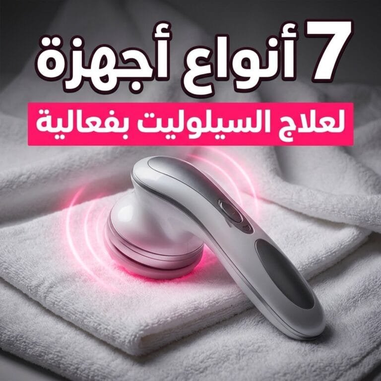 أجهزة علاج السيلوليت: جهاز تدليك محمول يشع بموجات وردية فوق منشفة بيضاء