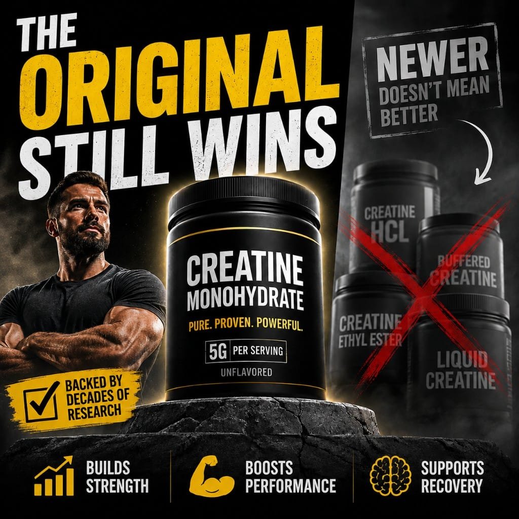 Creatine monohydrate outlasts newer formulas like HCL, buffered and liquid creatine