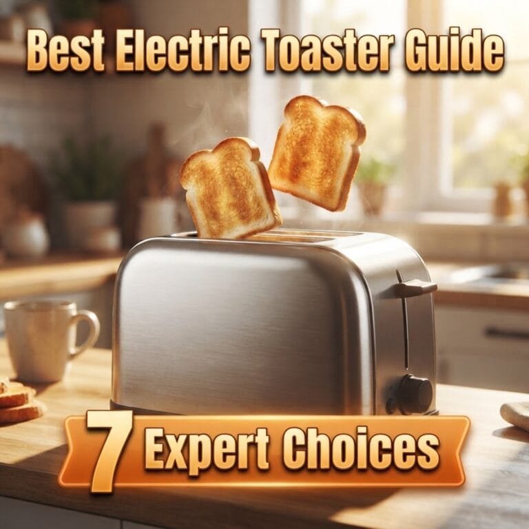 Best electric toaster guide: a stainless toaster popping up two golden slices of toast in a sunny kitchen