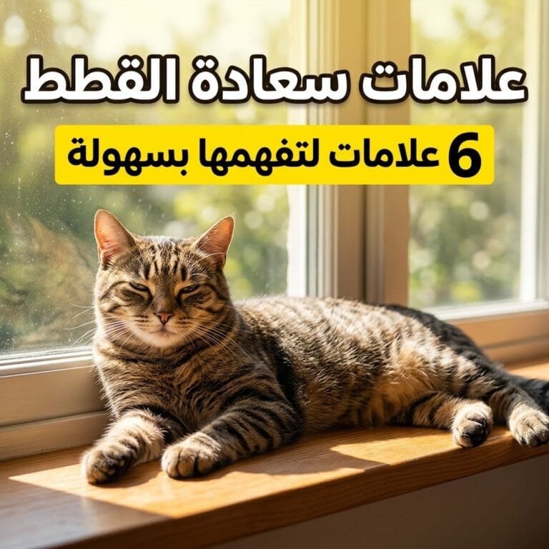 علامات سعادة القطط: قط مخطط مسترخٍ بعينين نصف مغمضتين على حافة نافذة مشمسة