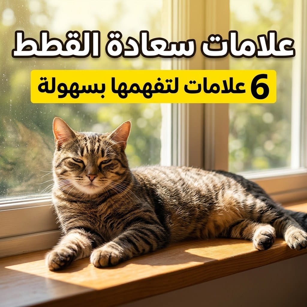 علامات سعادة القطط: قط مخطط مسترخٍ بعينين نصف مغمضتين على حافة نافذة مشمسة