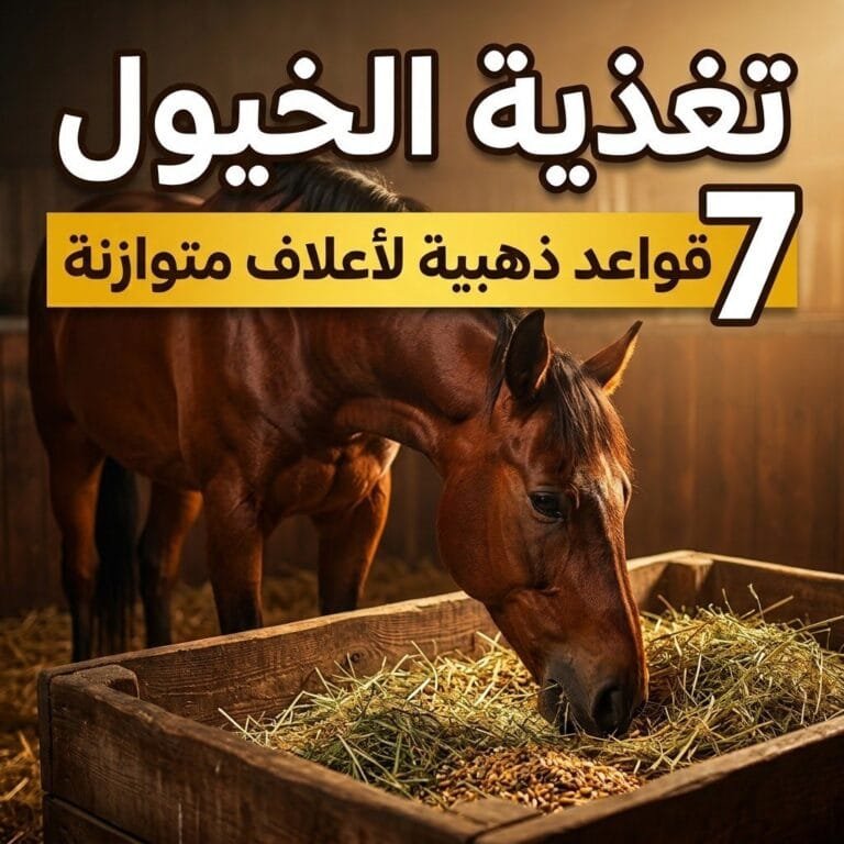 تغذية الخيول: حصان يأكل التبن والحبوب من معلف خشبي في إسطبل مضيء