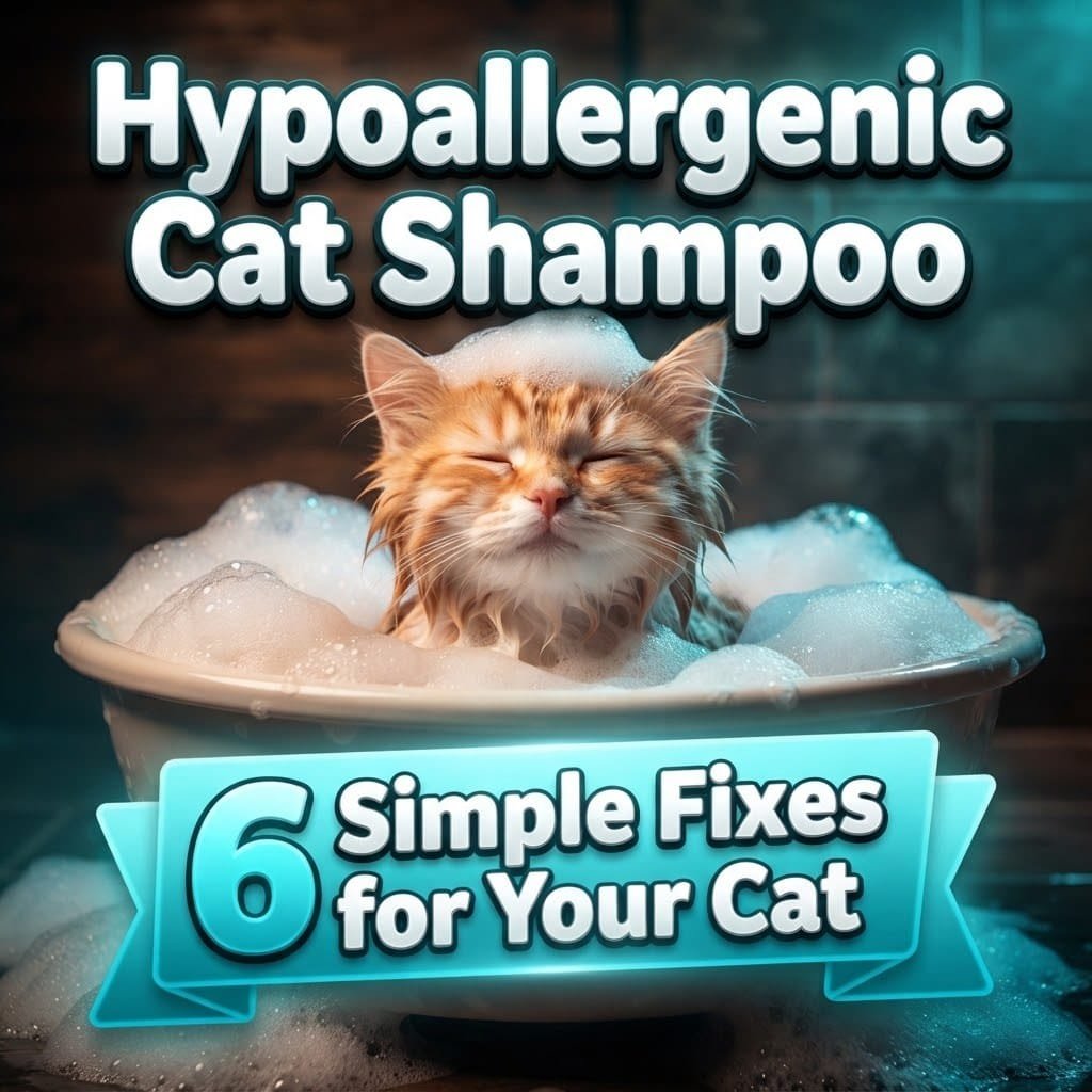 Hypoallergenic cat shampoo: a relaxed ginger kitten covered in gentle foam in a small tub