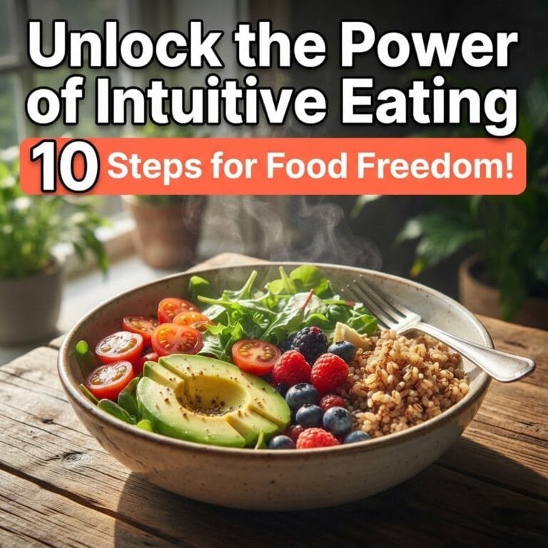 Intuitive eating bowl with avocado, berries, tomatoes and whole grains on a sunlit wooden table