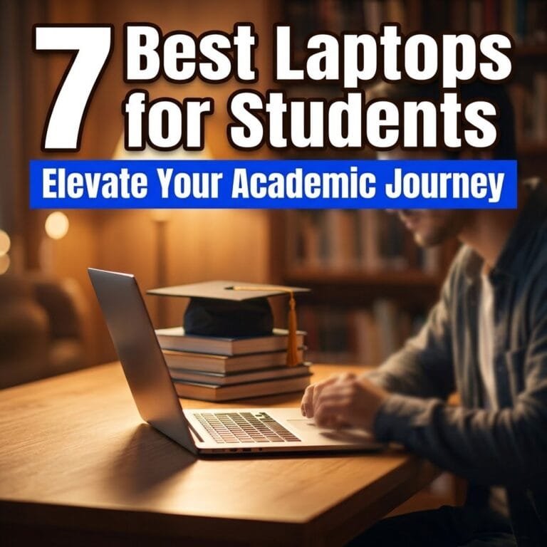 Best laptops for students: a slim laptop on a study desk beside books and a graduation cap