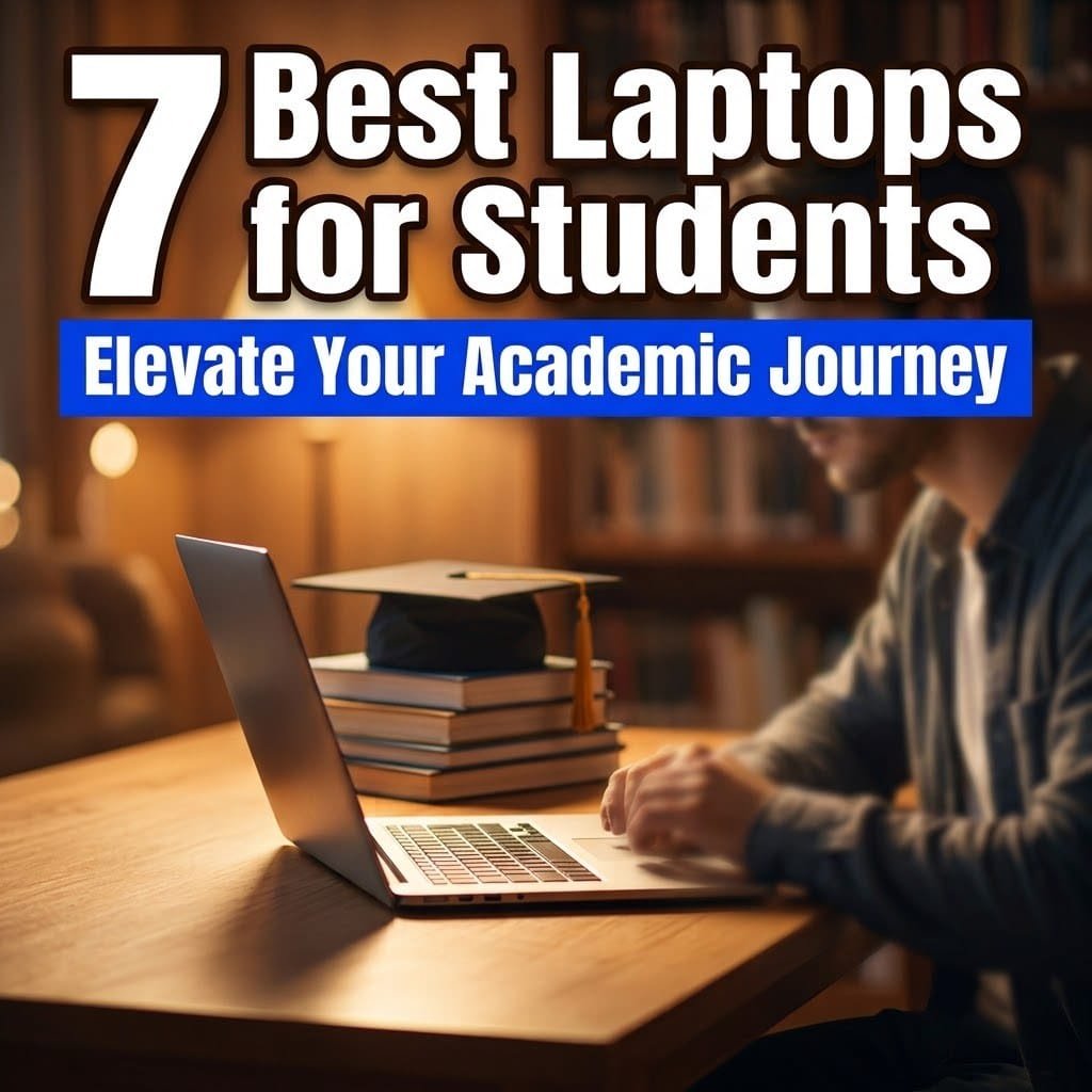 Best laptops for students: a slim laptop on a study desk beside books and a graduation cap