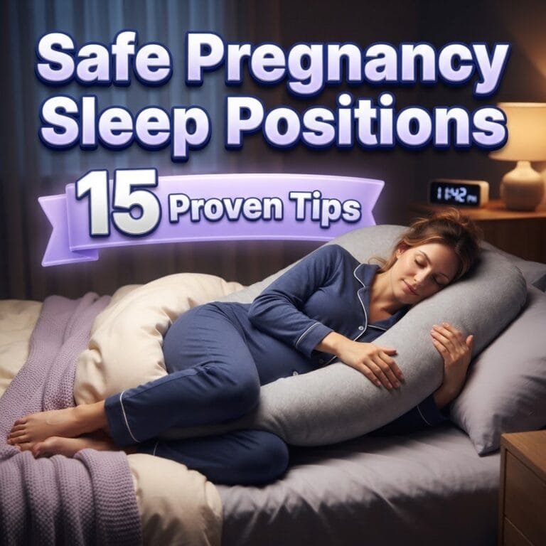 Safe pregnancy sleep positions: a pregnant woman sleeping on her side hugging a long pregnancy pillow