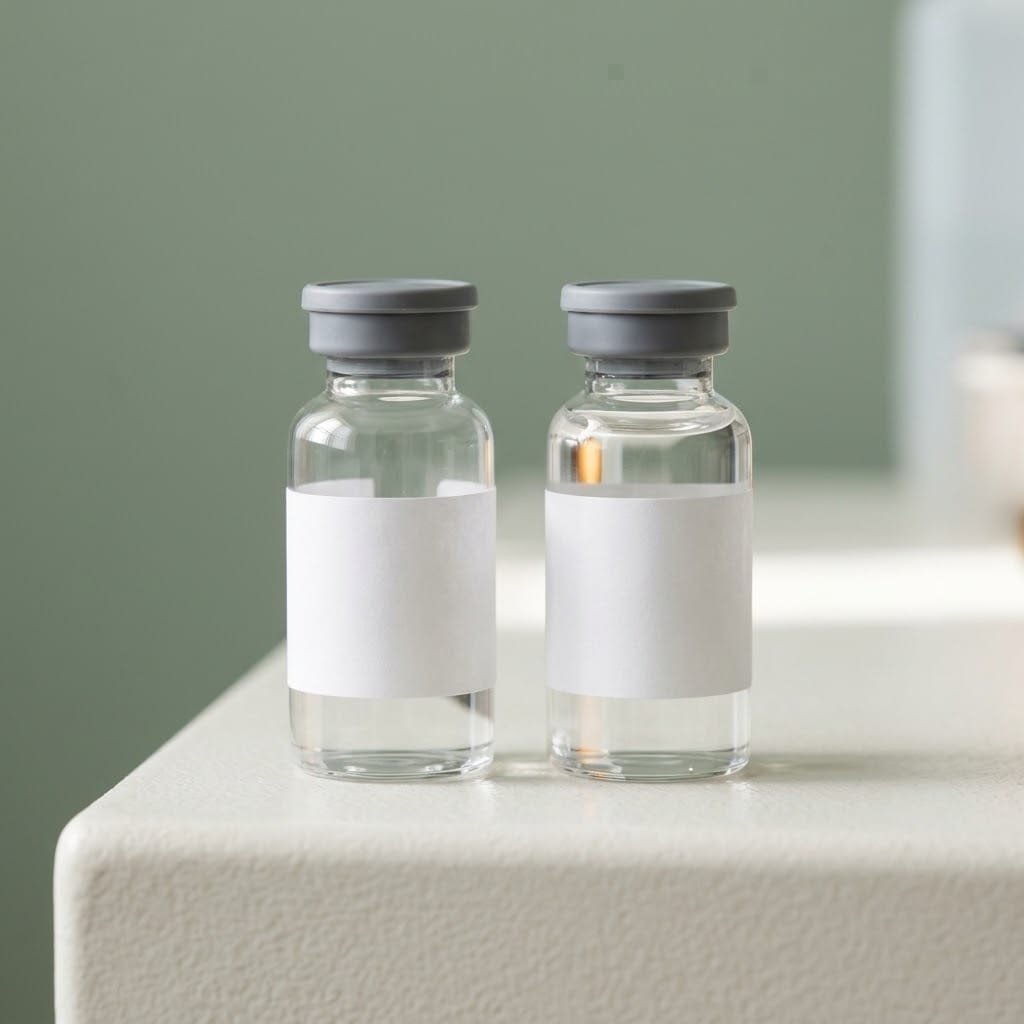 Two Sculptra collagen stimulator vials filled to different levels, showing the dilution question