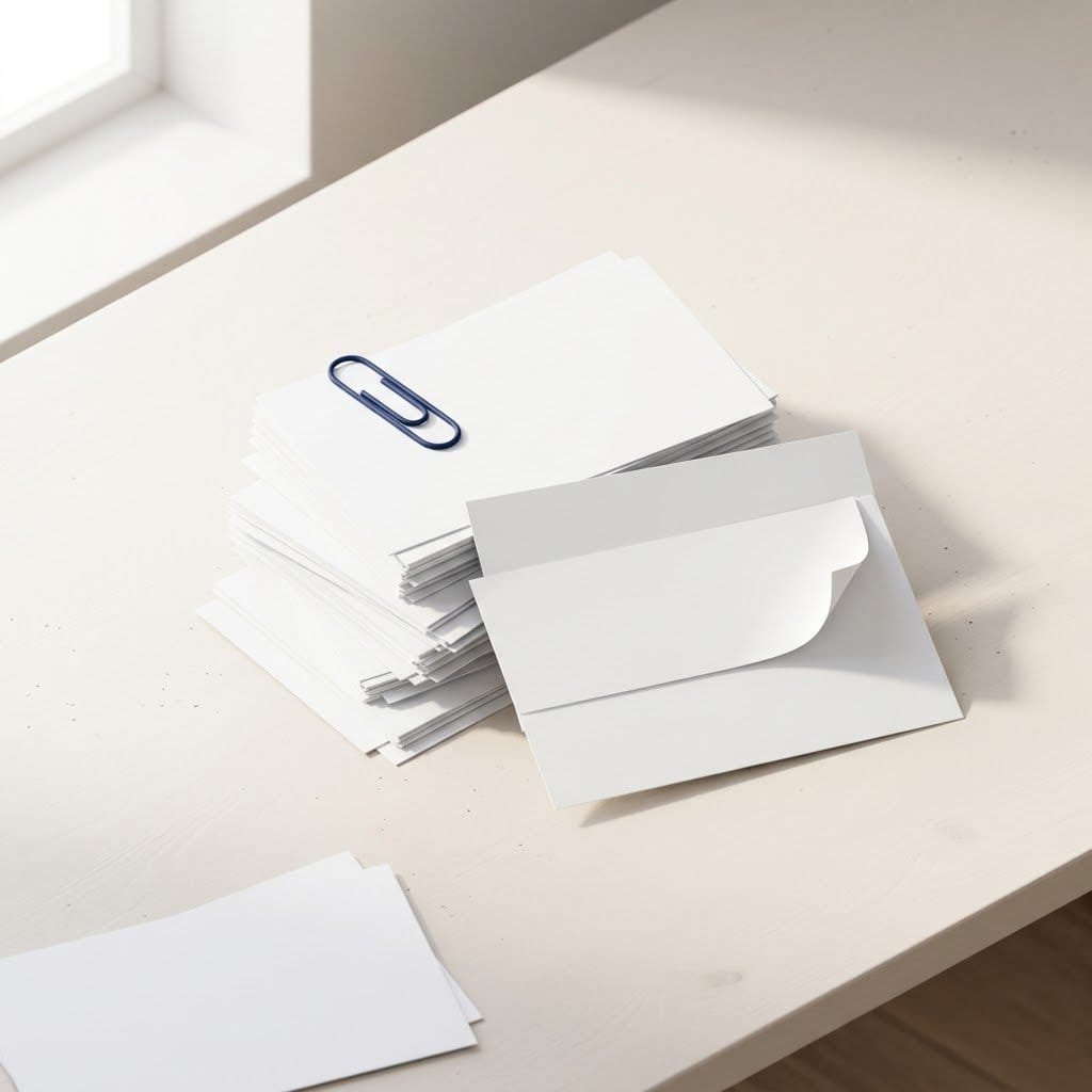A stack of blank index cards held by a paperclip, standing for the pages a search console reports on