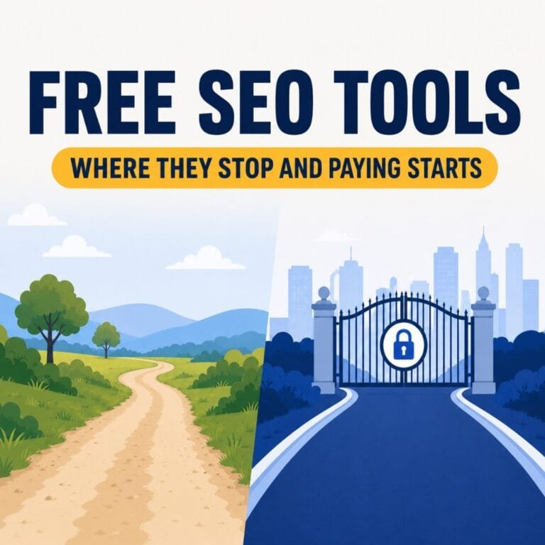 Featured image for an article on free SEO tools and the point where paying starts