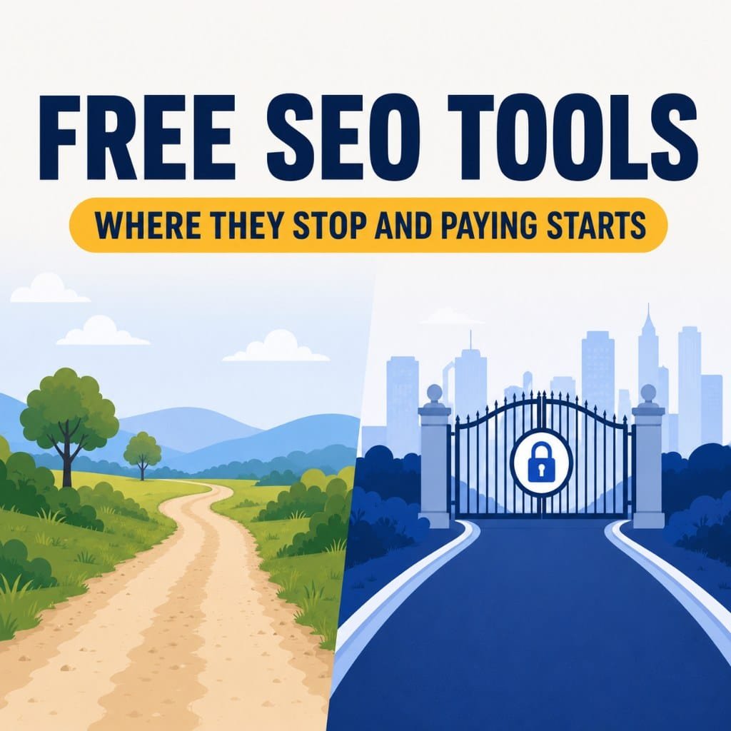 Featured image for an article on free SEO tools and the point where paying starts