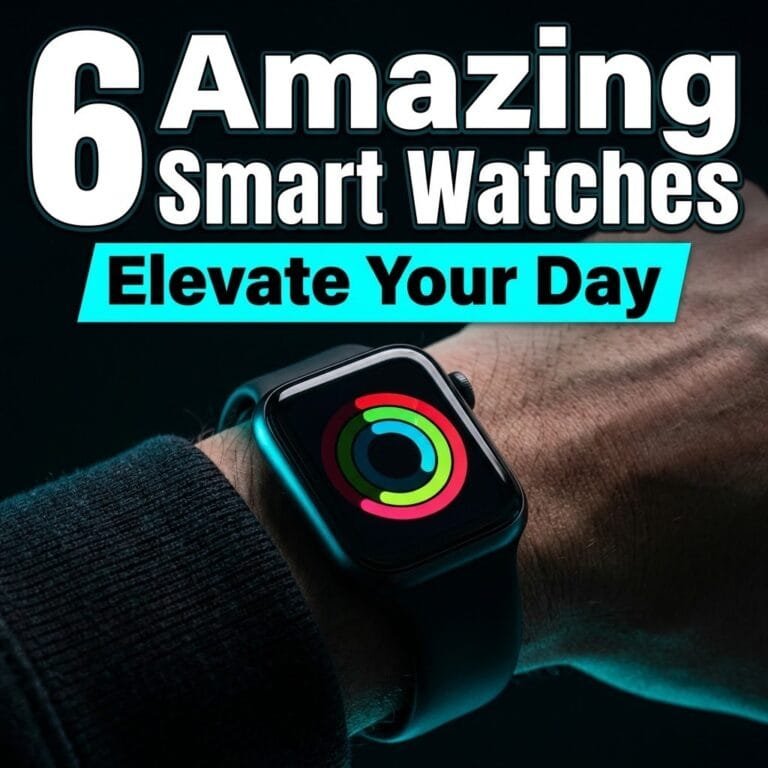 Smart watches: a modern smartwatch on a wrist glowing with colorful activity rings