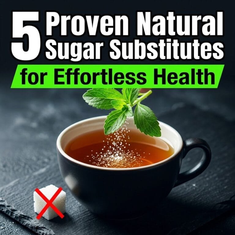 Natural sugar substitutes: a stevia sprig sprinkling sweetener into a cup of tea