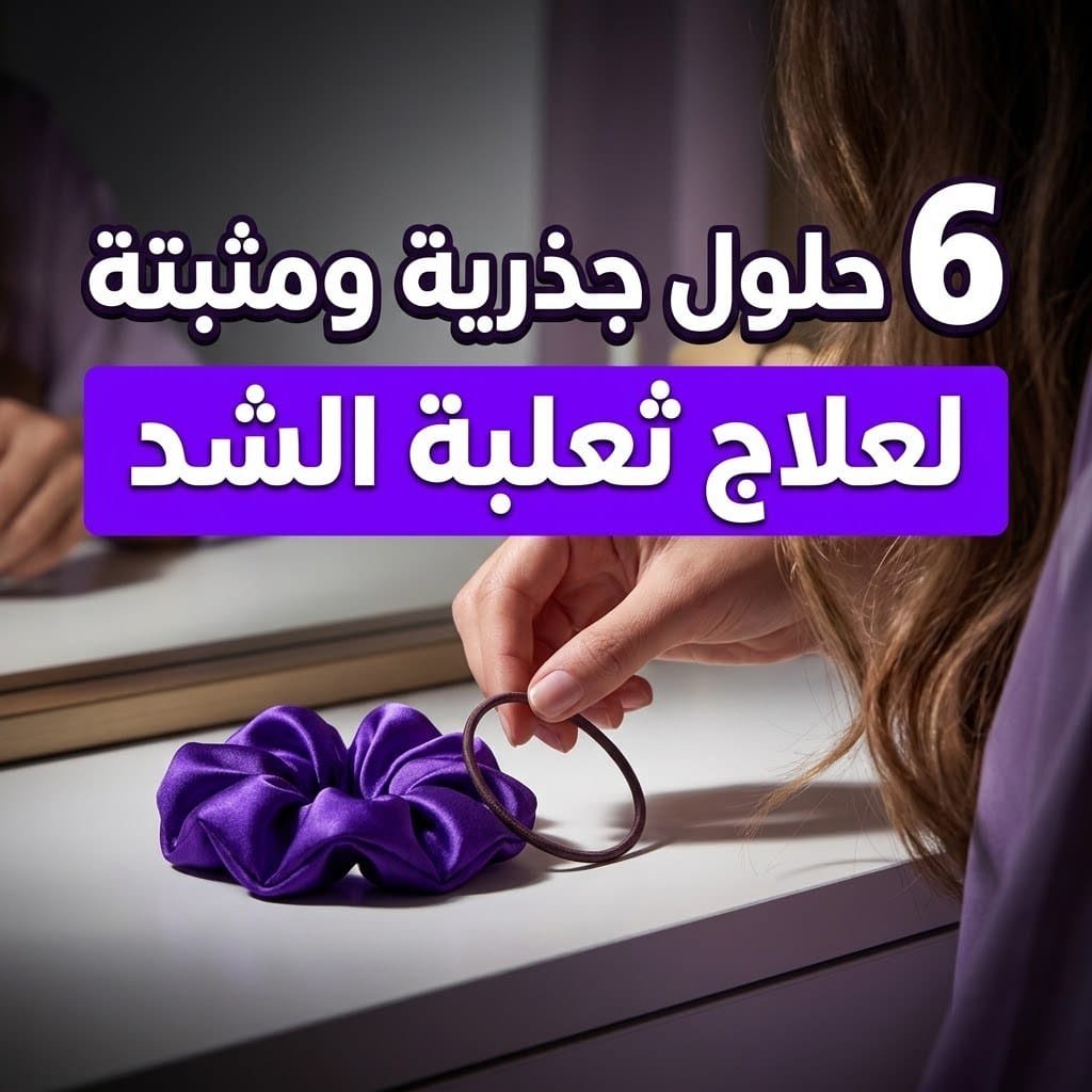 علاج ثعلبة الشد: يد تزيل رباط شعر مشدود بجوار ربطة حريرية ناعمة
