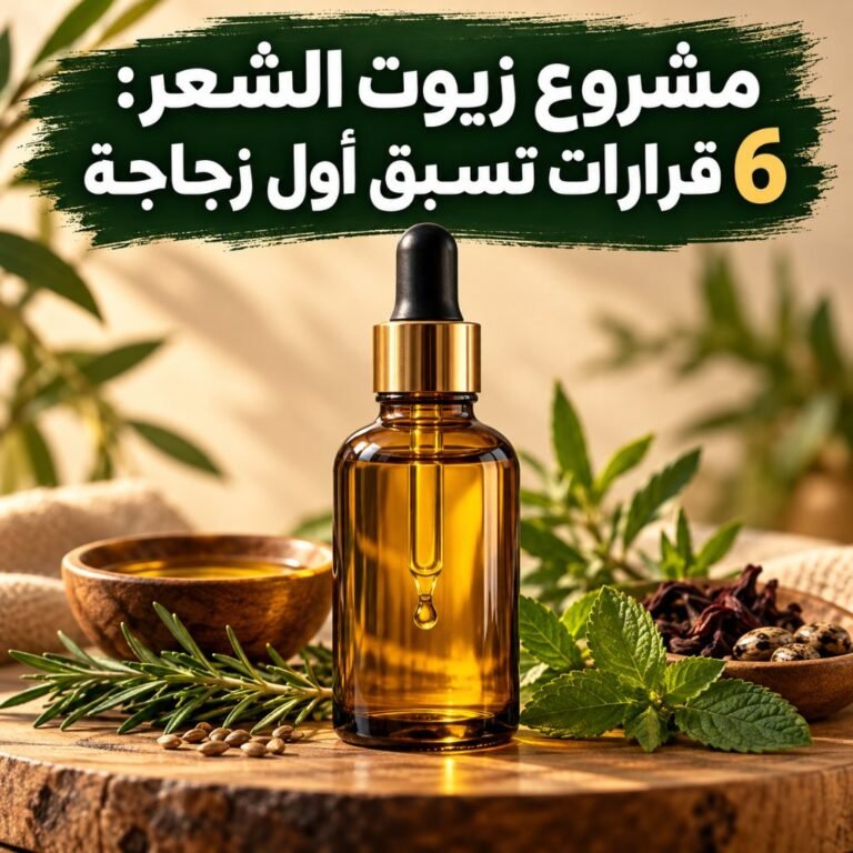 مشروع زيوت الشعر: زجاجة زيت بقطّارة على طاولة خشبية