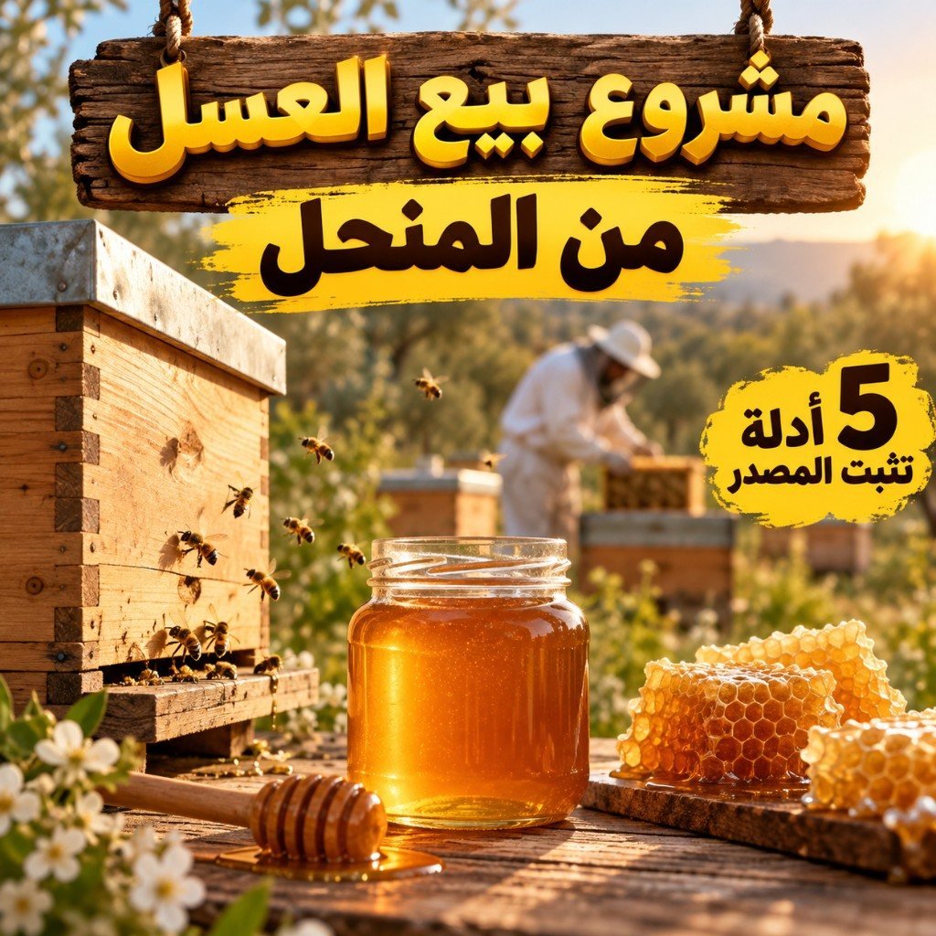 مشروع بيع العسل من المنحل: برطمان عسل أمام خلية نحل
