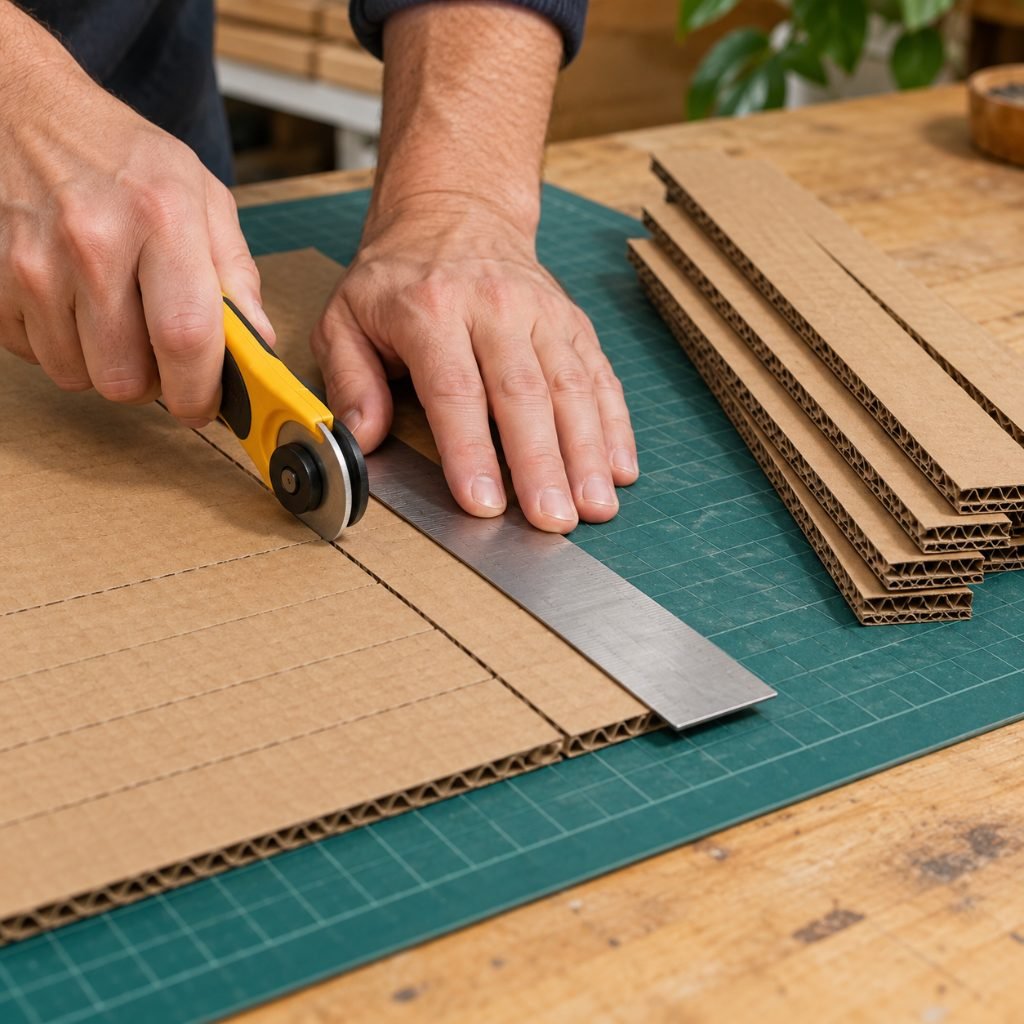 Cutting cardboard strips for a cardboard cat scratcher block