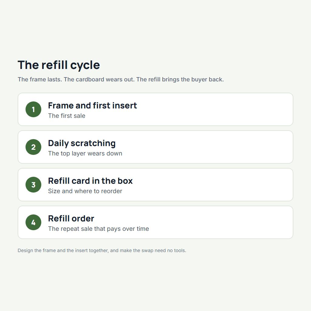 Refill cycle of a cardboard cat scratcher line