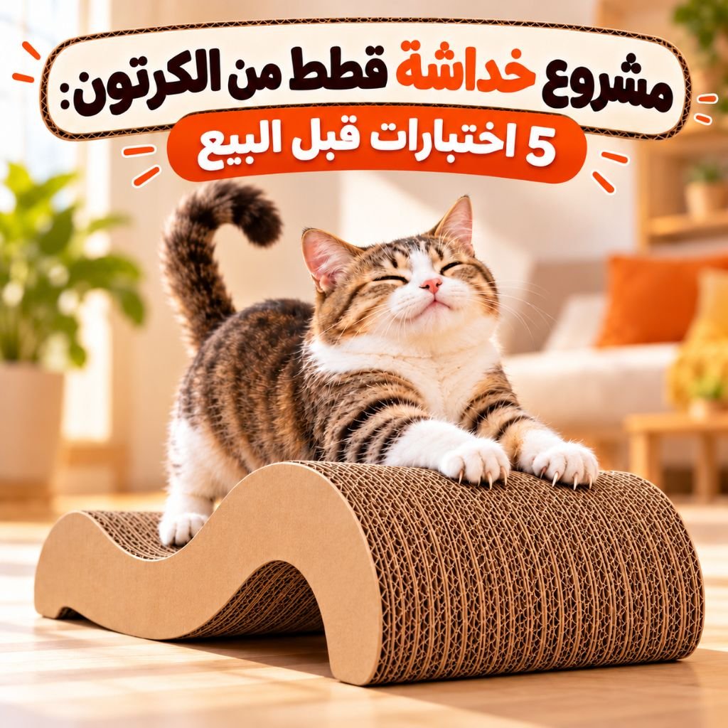 قطة تتمدد على خداشة قطط من الكرتون المضلع