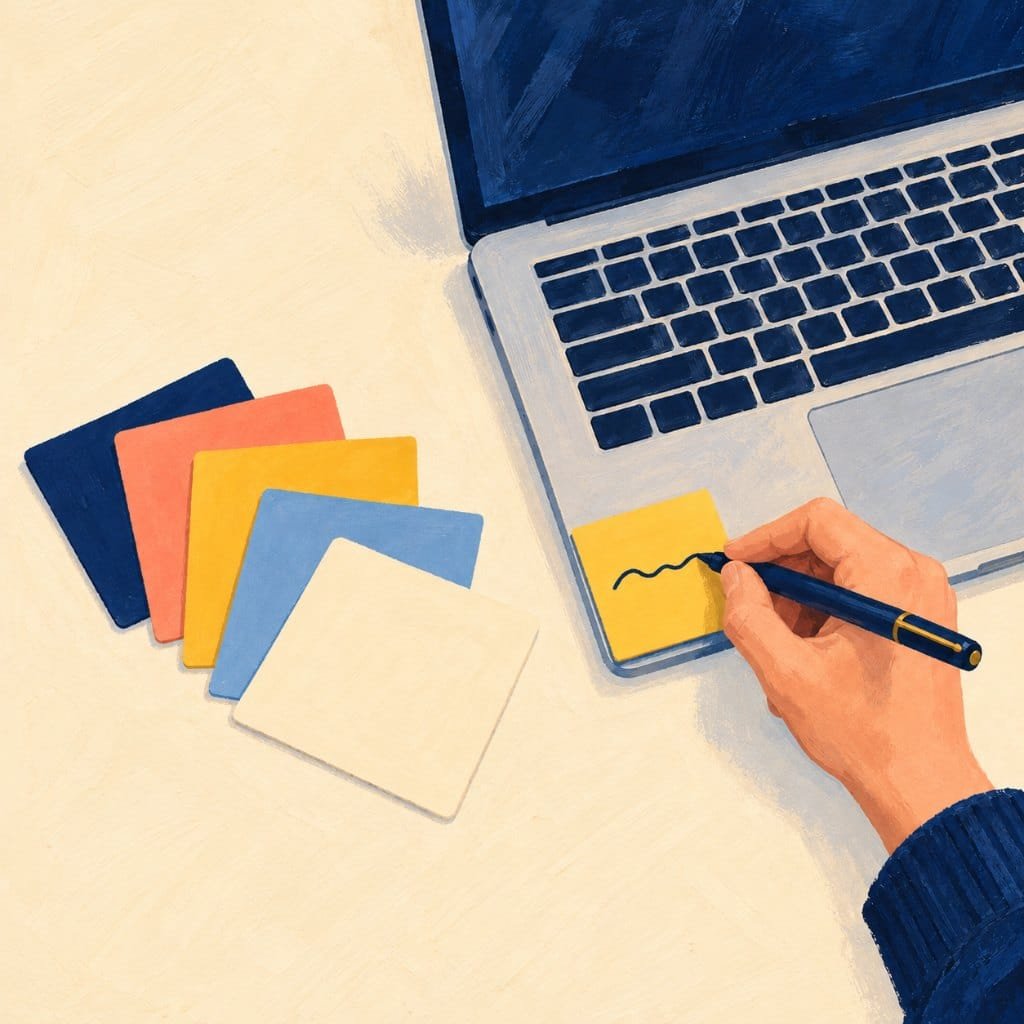 Choosing digital marketing courses: writing a goal on a sticky note beside five course cards