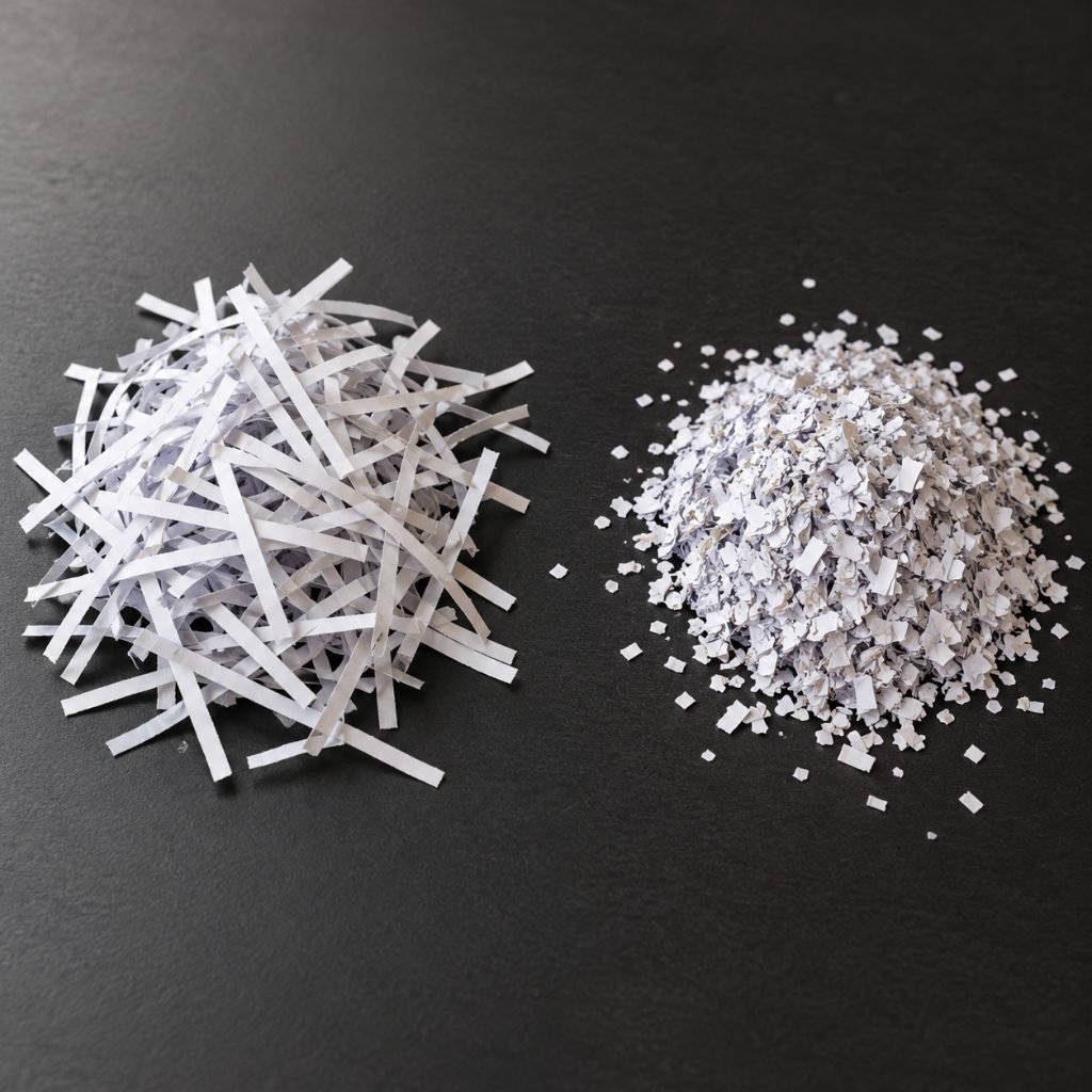Strip-cut versus cross-cut paper in a document shredding business