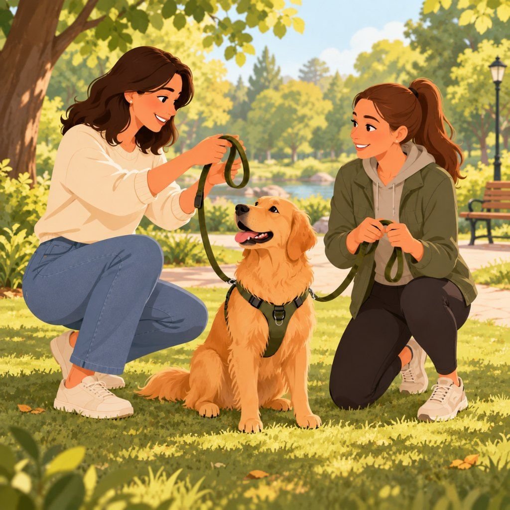 Illustration of training a helper for a safe dog walking business