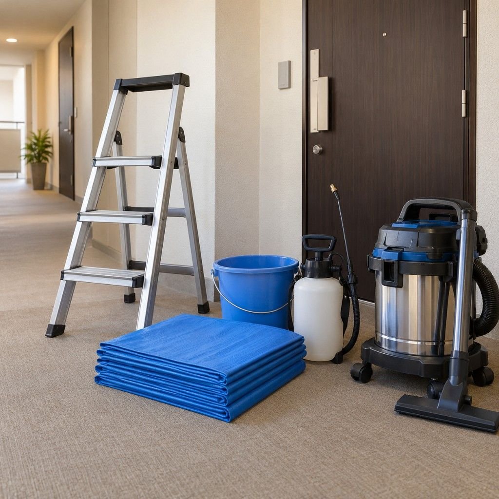Starter kit for an AC cleaning business by a front door