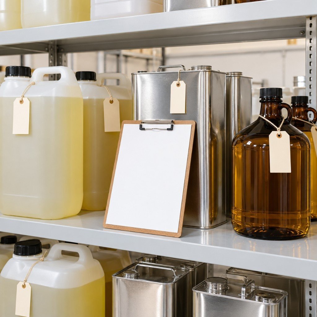 Tagged supplier oil containers logged by a hair oil business