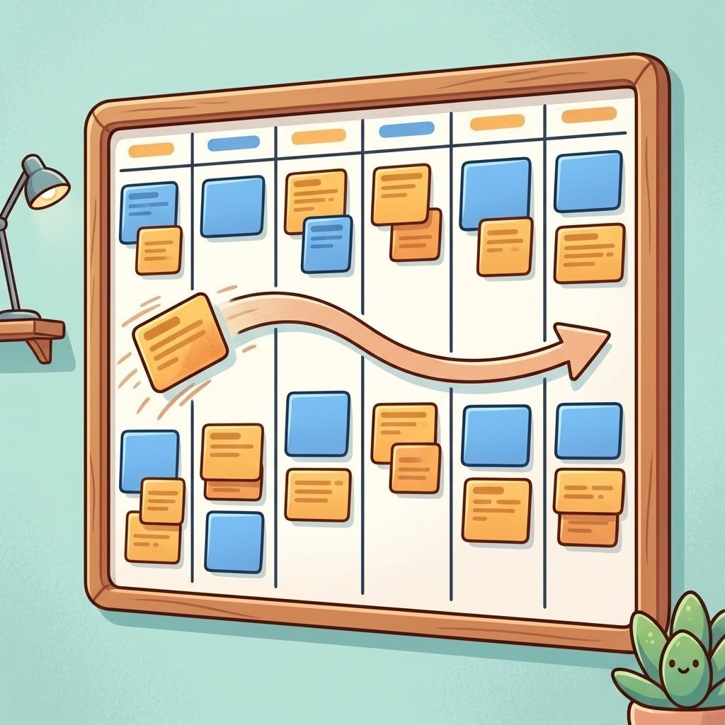 Workflow board showing one order moving through the stages of a resume writing service