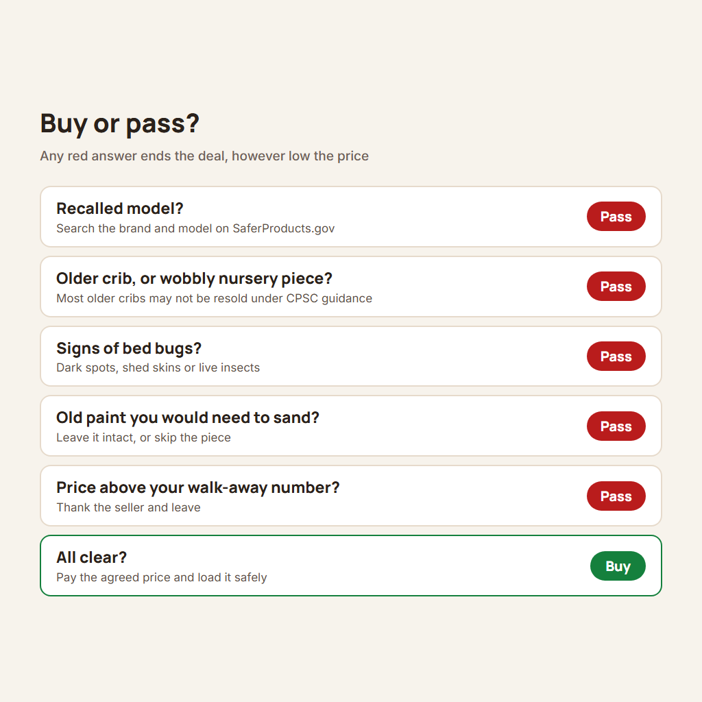 Buy-or-pass checklist for a furniture flipping business