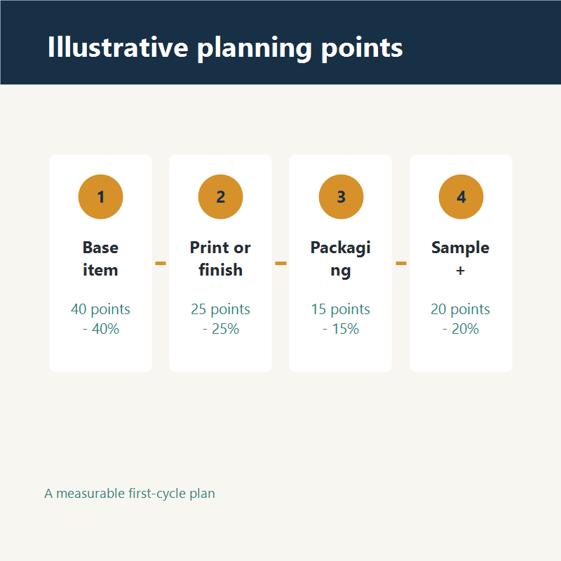 Handmade souvenir business illustrative cost mix showing four planning shares